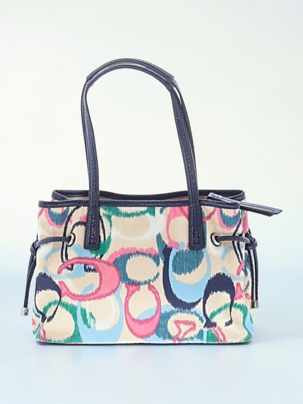 Coach Multicolor Signature Print Tote with Navy Trim/Dust Bag Included - Picture 2 of 10